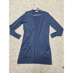 Fat Face Cashmere Wool  Blend Size 2  Blue Heathered Long Open Cardigan